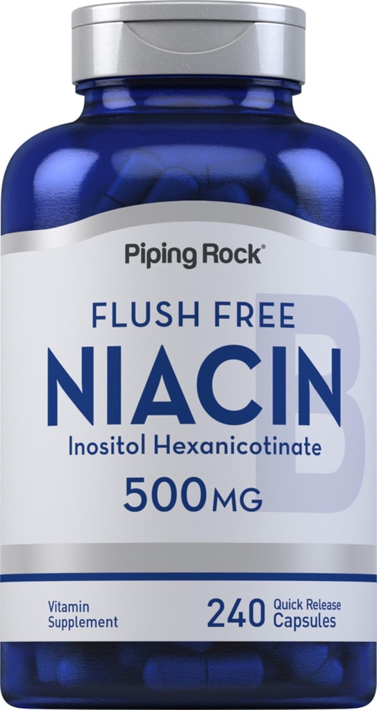 Piping Rock Niacin 500mg XI124; Flush Free XI124; 240 kapsułki XI124; Witamina B3 Suplement XI124; Non- GMO, Gluten Free