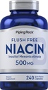 Piping Rock Niacin 500mg XI124; Flush Free XI124; 240 kapsułki XI124; Witamina B3 Suplement XI124; Non- GMO, Gluten Free