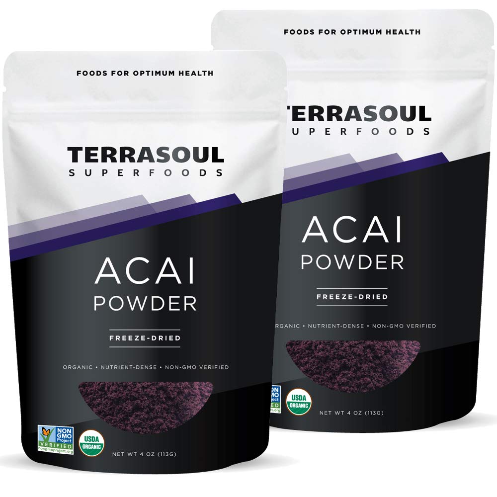 Terrasoul Superfoods Organic Acai Berry Powder, 4 Oz (Pack of 2), Freeze- Suszony dla świeżości, Omega Tłuszcz Boost dla Smoothie Bowls, i Antyoksydant- Packed Superfoods Przepisy