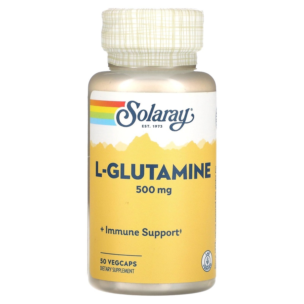 SOLARAY L Glutamina kapsułki 500 mg - Wsparcie immunologiczne - Bezpłatne aminokwasy - Laboratorium zweryfikowane, 60- Day Money- Back Gwarancja, 50 Służenie, 50 VegeCaps
