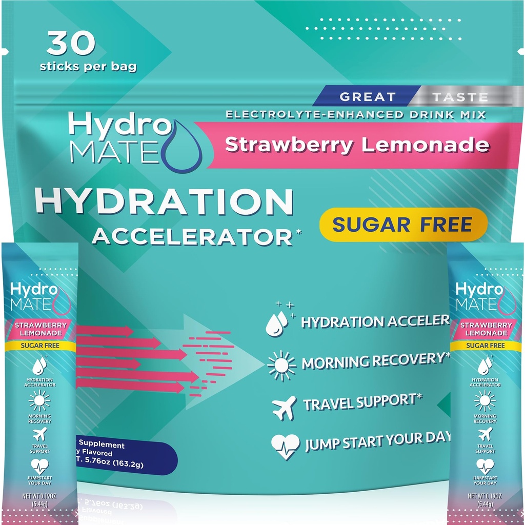 Elektrolity w proszku bez cukru Pakiety nawadniania Truskawka Lemoniada HydroMATE 30 Sticks