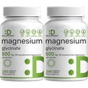 2 Opakowanie Magnezu Glicynian 500mg, 480 Kapsułek wegetariańskich 124; 100% chelatowany dla łatwego wchłonięcia 124; Zasadniczy suplement mineralny dla mięśni, snu, & zdrowia serca