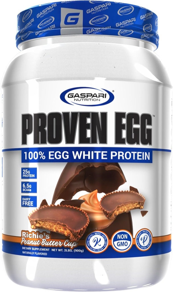 Gaspari Nutrition Proven Egg, 100% Białko białko jaj, 25g Białko, Keto Friendly, Dairy i Laktoza Free, Soy Free (2 funtów, Puchar masła orzechowego)