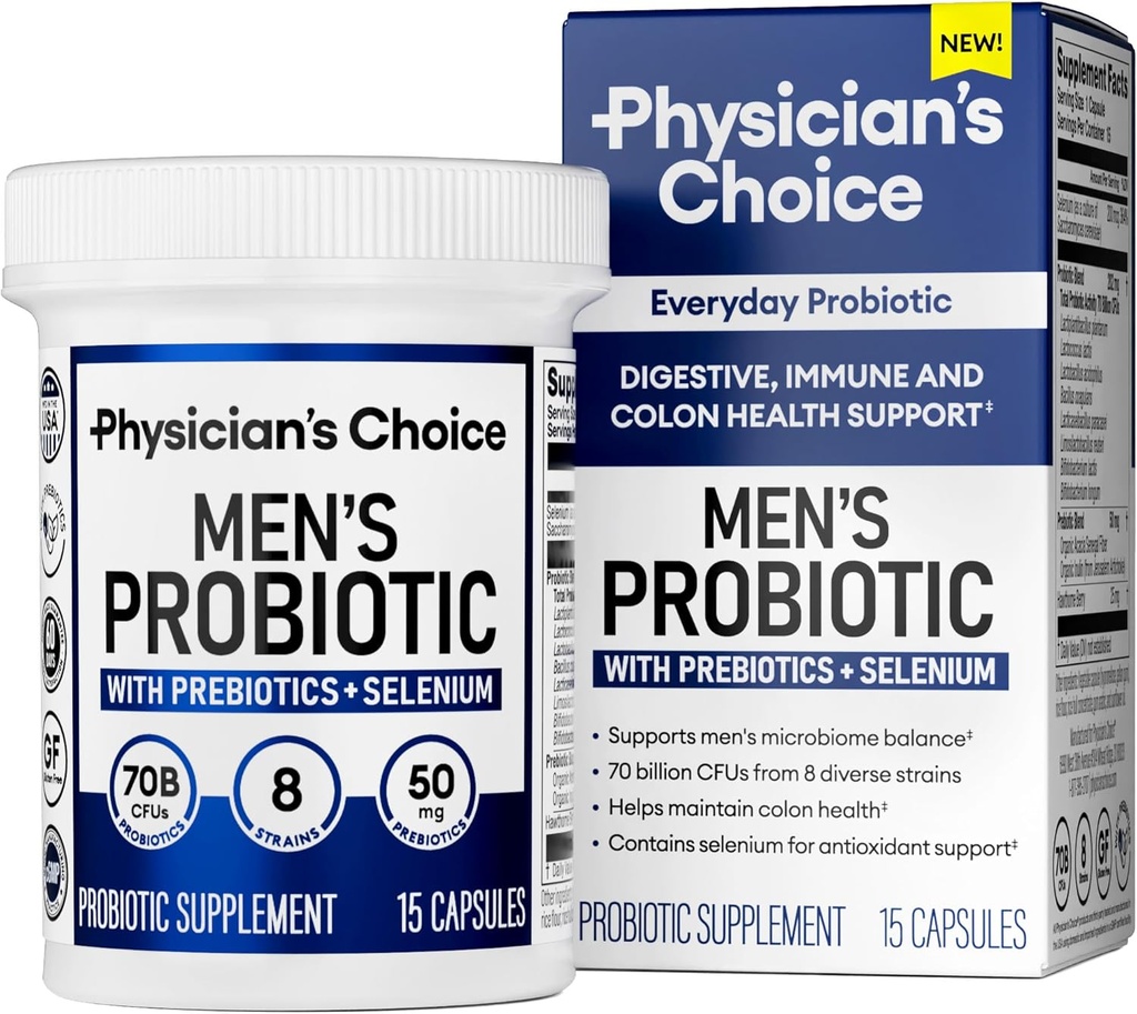 Probiotyka wyboru lekarza dla mężczyzn - 70 Miliard CFU - 8 Szczepów - Selenium & Prebiotyki - Wsparcie zdrowia digestive, Mikrobiome, Colon, & Zdrowie immunologiczne - Zaawansowane Probiotyczne mężczyzn - 15ct Rozmiar próbki