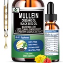 16- in-1 Organic Mullein Drops for Lungs Gold 124; Mullein Leaf Extract in / Oil of Oregano with Black Seed Oil Belgium 124; Non-GMO & gluten Free Research Liquid Drops