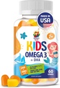 Omega 3 Gumiaki dla dzieci i dorosłych - 60 Gumiaki do żucia - No Fish Oil Vegan Omega 3 6 9 DHA Gumy suplement