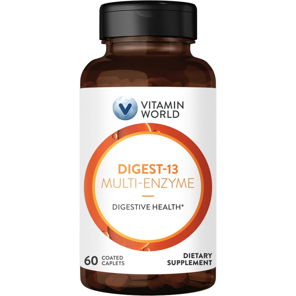 Witamina World Digest- 13 Multi- Enzyme, 1010mg Digestive Enzymes Mieszanka z Amylazą, Bromelainą, Papain & Lipase do Trawienia i Wchłaniania, Digestive Enzymes for Bloating & Gas, 60 Kaples