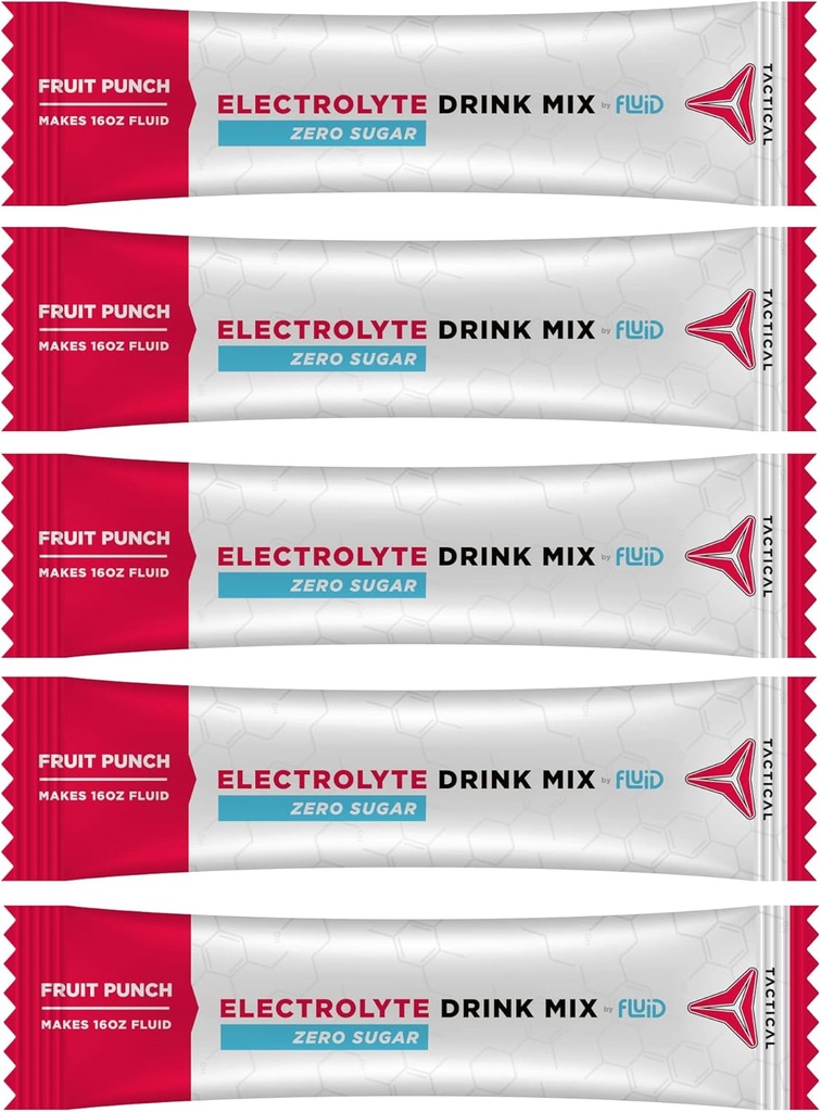 Fluid Tactical - Zero Sugar, Keto Electrolyte Powder, Pakiety nawadniające, Made in USA (Fruit Punch, 25 Count)
