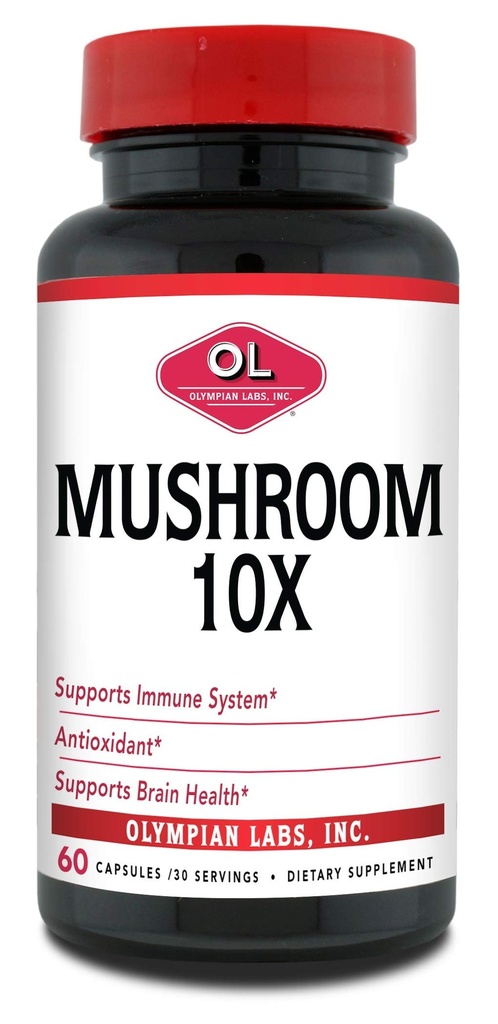 Olympian Labs 10X Mushroom Supplement Kapsułki - Kompleksowa formuła wspierająca system immunologiczny, Przeciwutleniacz, Zdrowie mózgu - 60 Kapsułki (30 Słupki)
