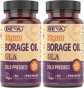 DEVA Vegan Vitamin, Oil Borage 500mg, Źródło Omega- 6 Kwas tłuszczowy GLA (kwas gamma linolenowy), Cold- Pressed & Unrafinted, 90 Tabletki (Opakowanie po 2)