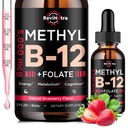 Witamina B12 krople płynne, witaminy B12 5000 µg, witamina B Suplement z metylokobalaminy B12 Podjęzykowy, Witamina B6, Folate for Energy, Mózg, Heart Health, Vegan Strawberry Flavor 2 Fl Oz