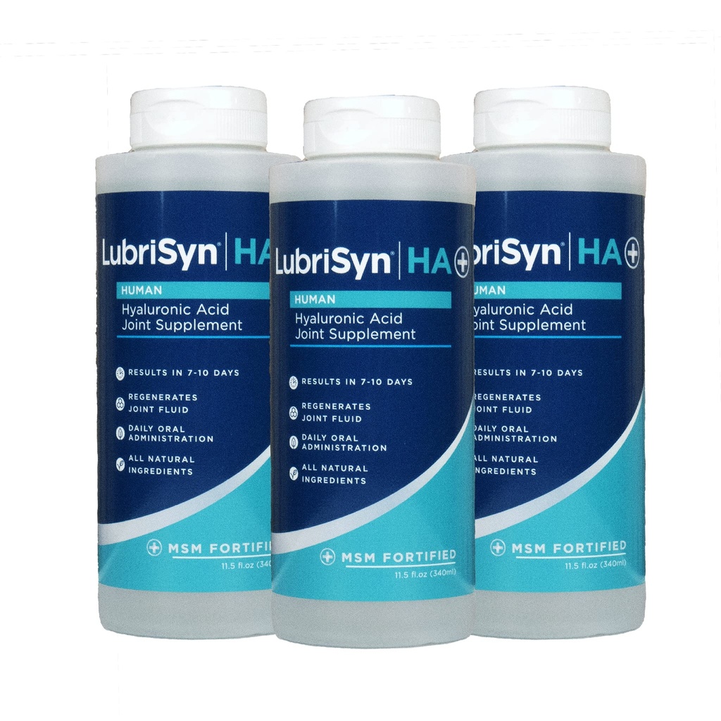 Lubrisyn Hyaluronic Acid Ural Joint Supplement with MSM - Liquid HA Formula for Human - Promotes Joint Support, Mobility, Flexibility, Hydration & Healthy Function for Men & Women - 3 x 11.5oz