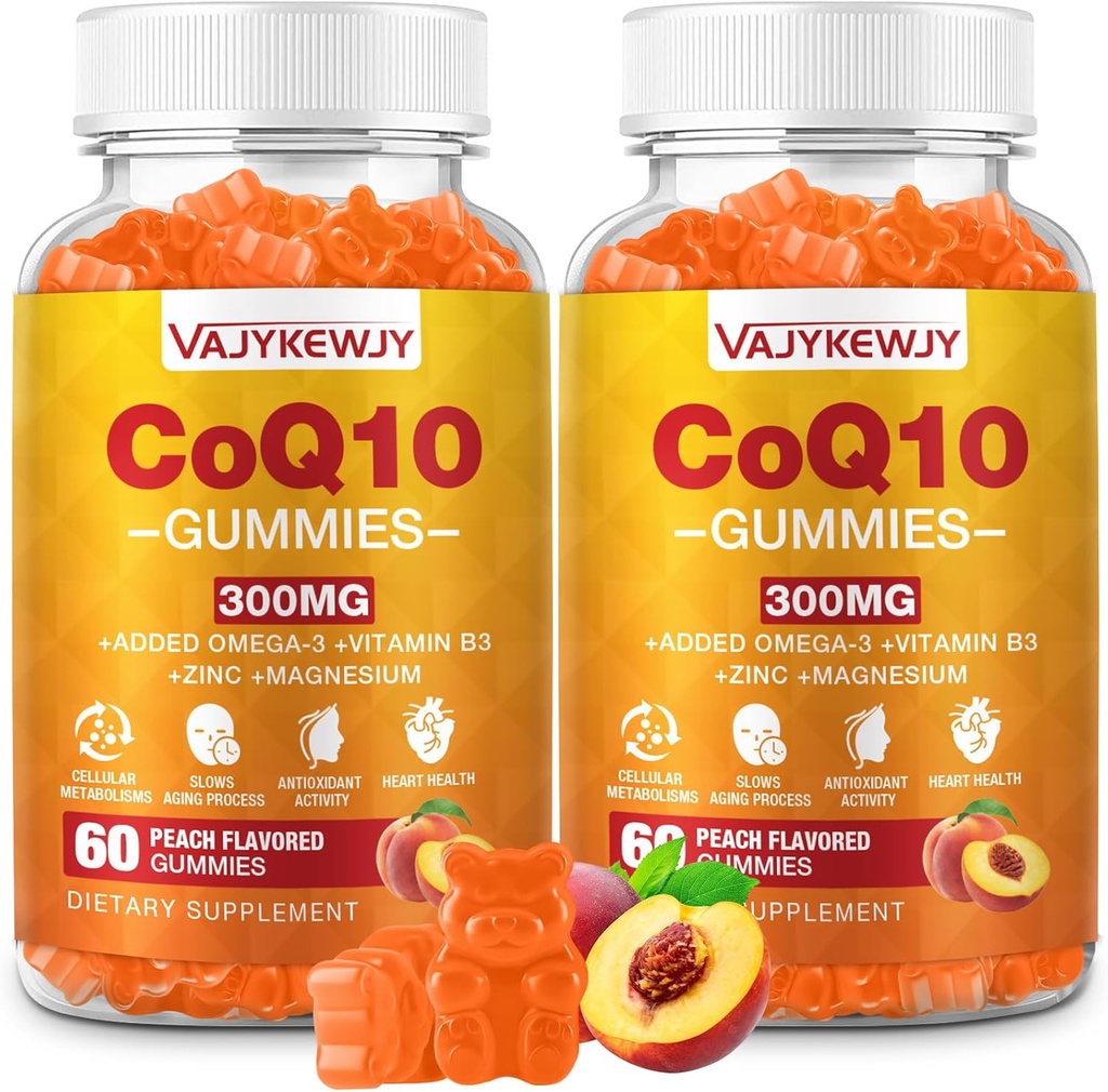 2 Opakowanie CoQ10 Gumiaki 3000 mg - Plus Omega-3, Witamina B3 i Cynk, Wysoka Absorpcja Koenzym Q10 Suplementy do Wspomagania Energetyki Komórkowej i Przeciwutleniaczy, Wegan 120 Liczba
