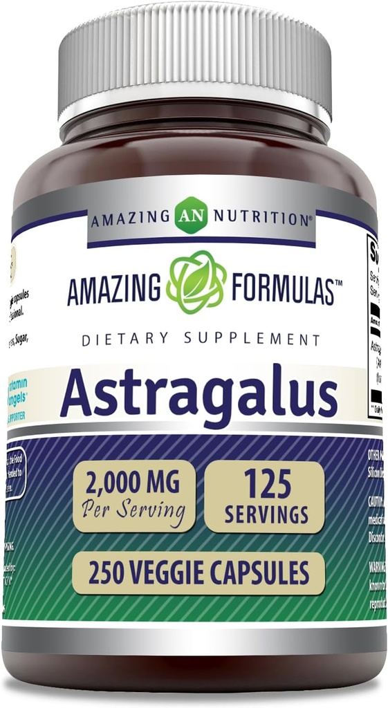 Amazing Formulas Astragalus 2000 mg Per Serving Capsules Supplement ASTAR124; Made from Pure Astragalus Membranaceus Plant Root Extract