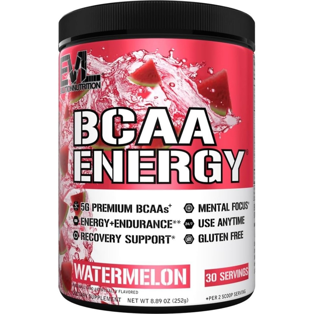 EVL BCAA Acids Acids Powder - BCAA Energy Pre Workout Powder for Muscle Recovery Lean Growth and Endurance - Nawodnienie post Workout Recovery Drink z naturalną kofeiną - Arbuz