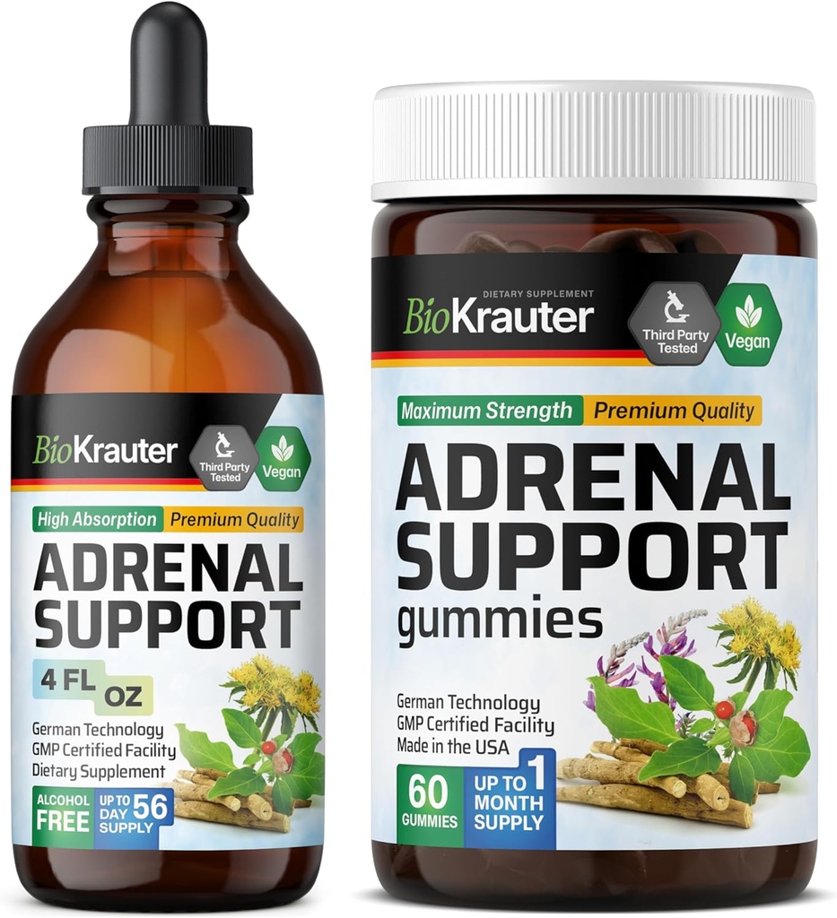 BIO KRAUTER Wsparcie nadnerczy 60 Gummies & Wsparcie nadnerczy Tincture 4 Fl. Oz.