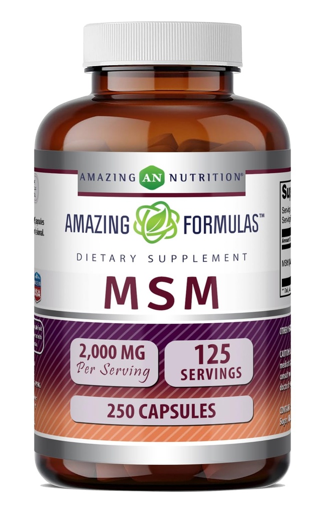 Amazing Supples MSM (Methylsulfonylmetan) Supplement Supplement 124; 2000 Mg Per Serving Budapest 124; Capsule Supples 124; Non-GMO Supplement 124; Gluten Free Supplement 124; Made in USA (1 Pack, 250 Count)