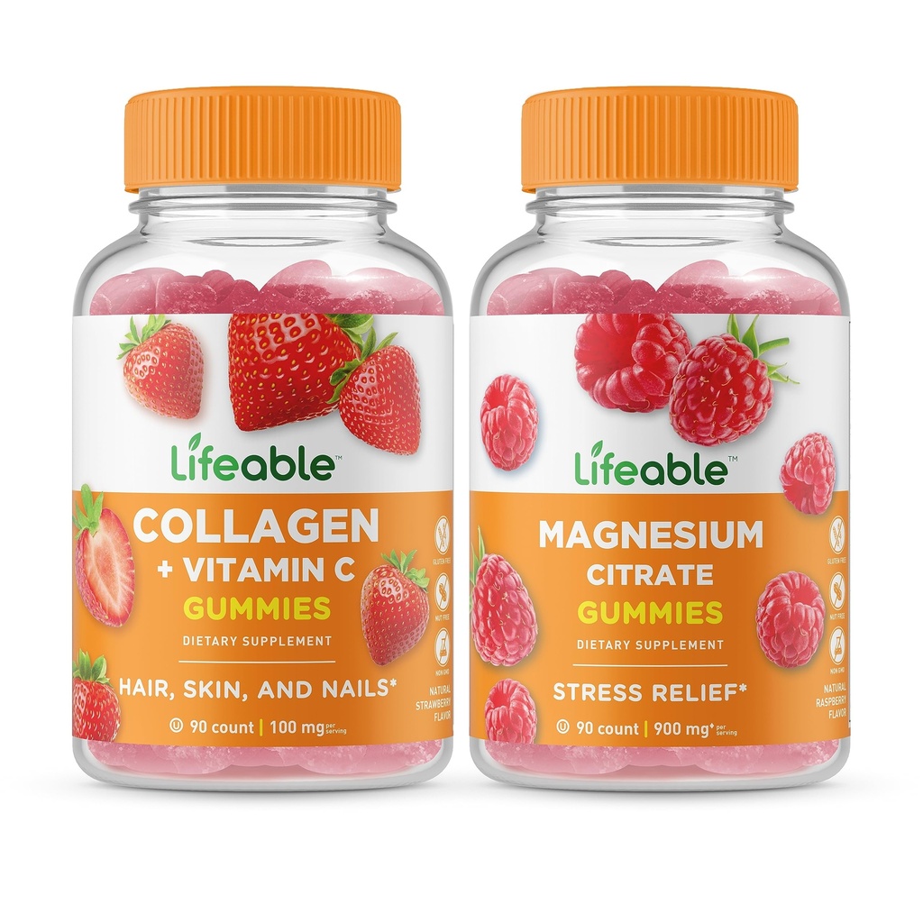Żywy Kolagen i Witamina C + Magnez, Gummies Bundle - Great Desting, Suplement witaminy, Gluten Free, GMO Free, Gummy do żucia