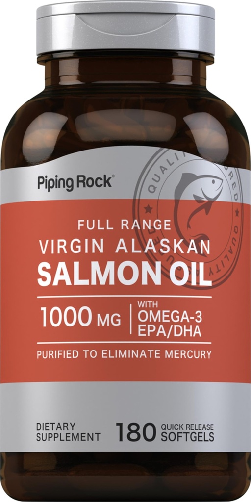 Pipping Rock Wild Alaskan Salmon Fish Oil 124; 1000mg XI124; 180 Softgels XI124; Supplements for People XI124; Omega-3, EPA i DHA XI124; Non-GMO and Gluten Free