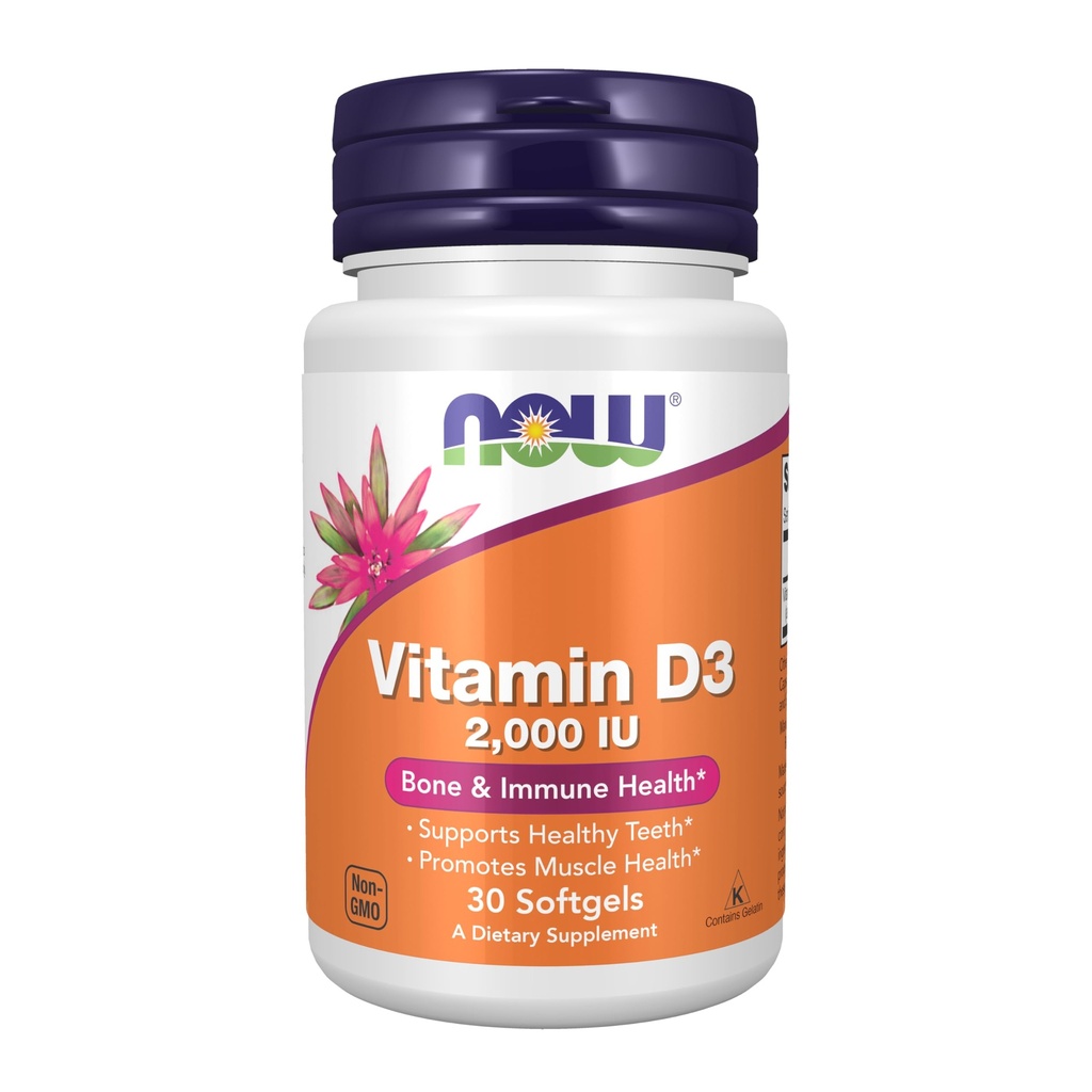 Teraz żywności Suplementy, Witamina D-3 2000 j.m., Wysoka potencja, Wsparcie strukturalne *, 30 Softgels