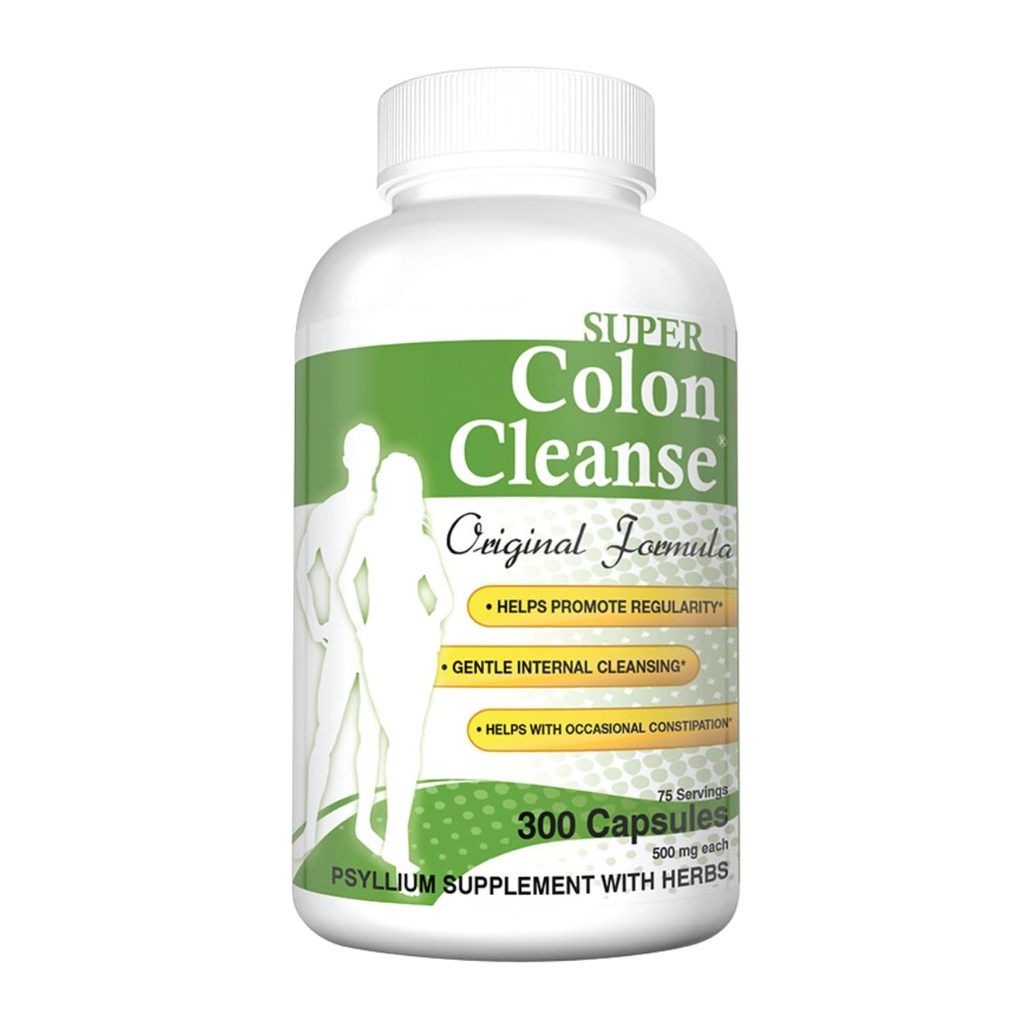Health Plus Super Colon Cleanse Original Formula (1990-2025), 300 Capsules, 6 Cleanses - Digestive Support, Constipation Relief with Psyllium Husk and Senna Leaf