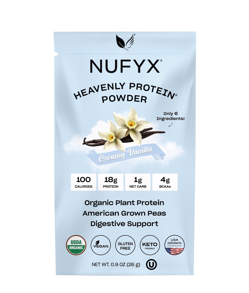 NUFYX ® • Niebieskie Białko ® Proszek • Najlepsza na świecie 100% Ekologiczna, amerykańska Groszek • Wegańska • Wolna od glutenu • Niskie węglowodory (Creamy Vanilla, Packet)