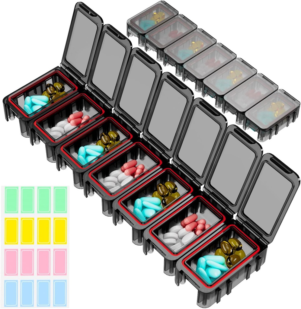 Przywracanie Cotygodniowy Pill Organizator, 7 przedziałów Przenośne Pill Box One Time a Day, Moisture- Proof Travel Pill Case, Pill Storage Box dla witaminy, Medycyna, Olej rybny / Suplementy (czarny)