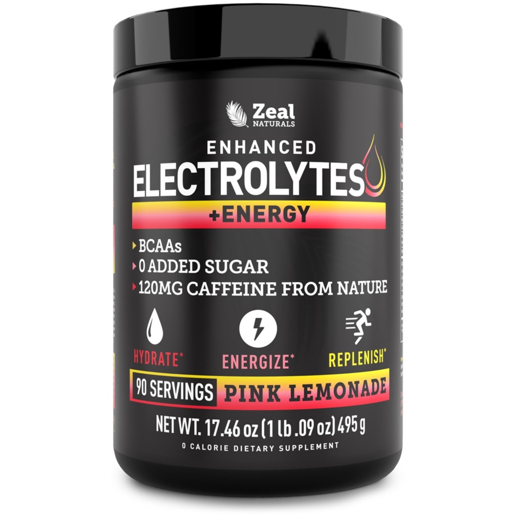 Wstępne ćwiczenia Electrolyte + Energy Drink Mix (90 Słupki 124; Różowy Lemoniada) w / 0 Cukier + BCAA + B- Vitaminy Suplement Elektrolitu w Cynk potasu i Magnez do nawadniania - Keto Electrolytes