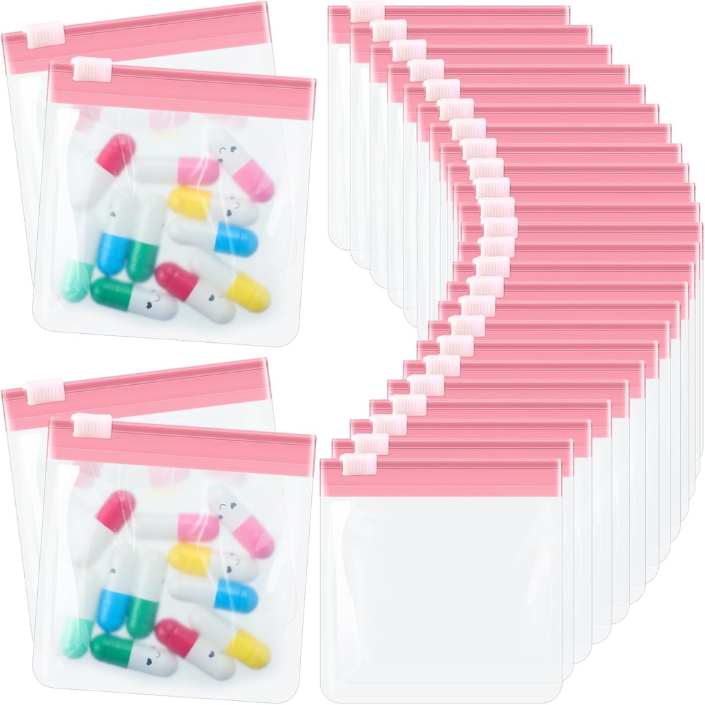 24 Kawałki Pill Pouch Torby Zippert Pill Pouch Zestaw wielokrotnego użytku Przezroczysty lek Organizator Samouszczelniający Bag Medycyna Podróże Plastikowe Pigułki Torby ze Slide Lock Pill Torby na pigułki (Light Pink)