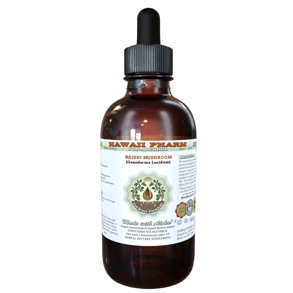 Ekstrakt płynny bez alkoholu Reishi - Tonic of Emperors, Organic Reishi Mushroom (Ganoderma Lucidum) Suszony Glycerite Natural Herbal Supplement, Hawaii Pharm, USA 2 fl.oz