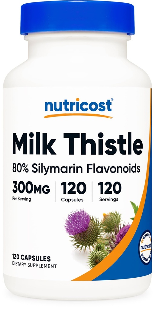 Nutricost Milk Thistle kapsułki 300mg, 120 kapsułek (80% silimaryny) - Bezglutenowe i niezawierające GMO