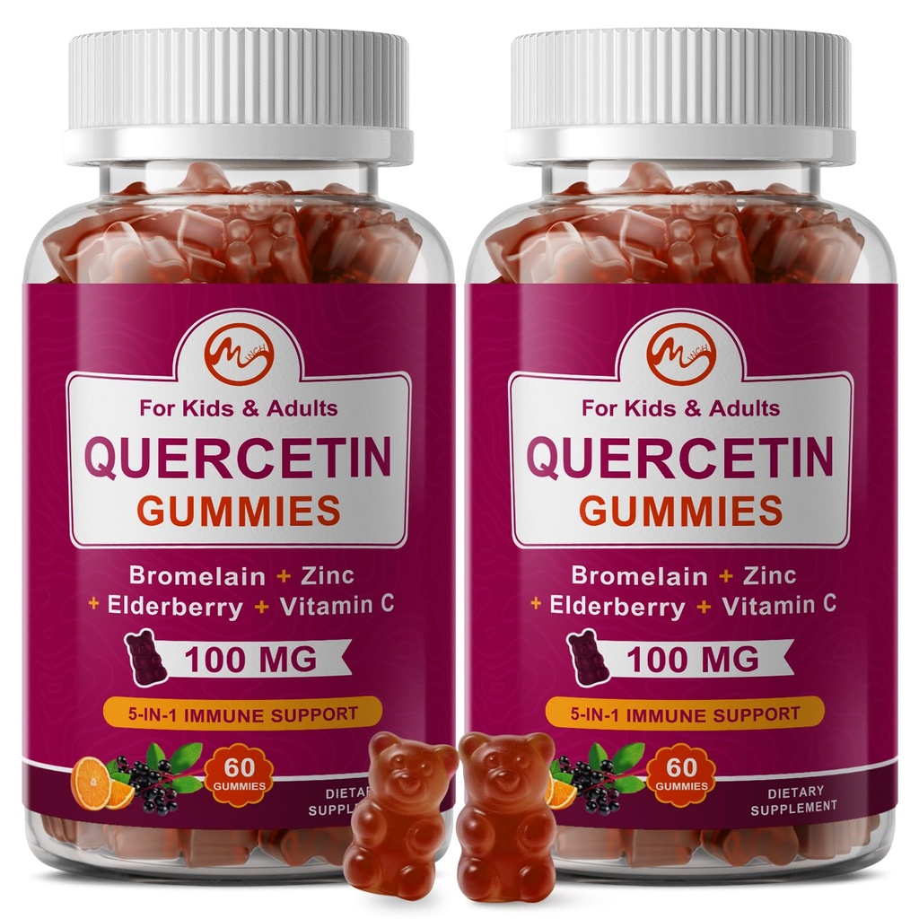 (2 Pack) Gummeje Quercetin z bromelainem, elderberry, cynkiem i witaminą C - Suplement Quercetin do żucia 700mg dla odporności, alergia, wsparcie starzenia - Gummeje wegańskie dla dorosłych i dzieci