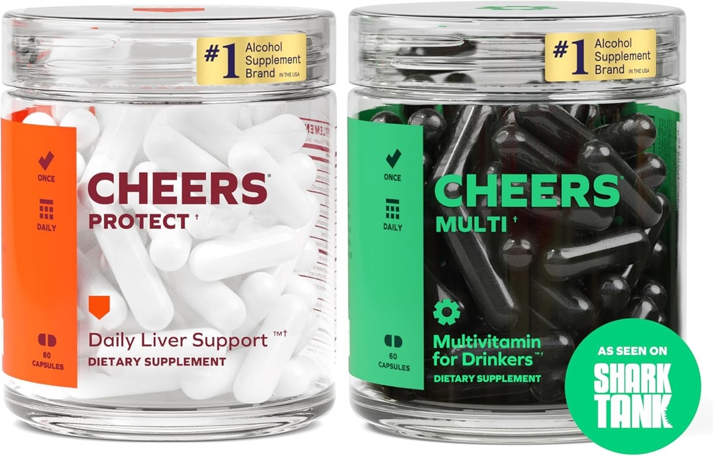 Cheers Daily Combo Xion124; Protect + Multi Xion124; Daily Supplements for Drinkers to Support Liver Health & Replenish Lost Vitamin Xion124; 30 Dawki Każdy Xion124; Cholina, Betaine, Niacin, B- Vitamins, L- Cysteine, DHM