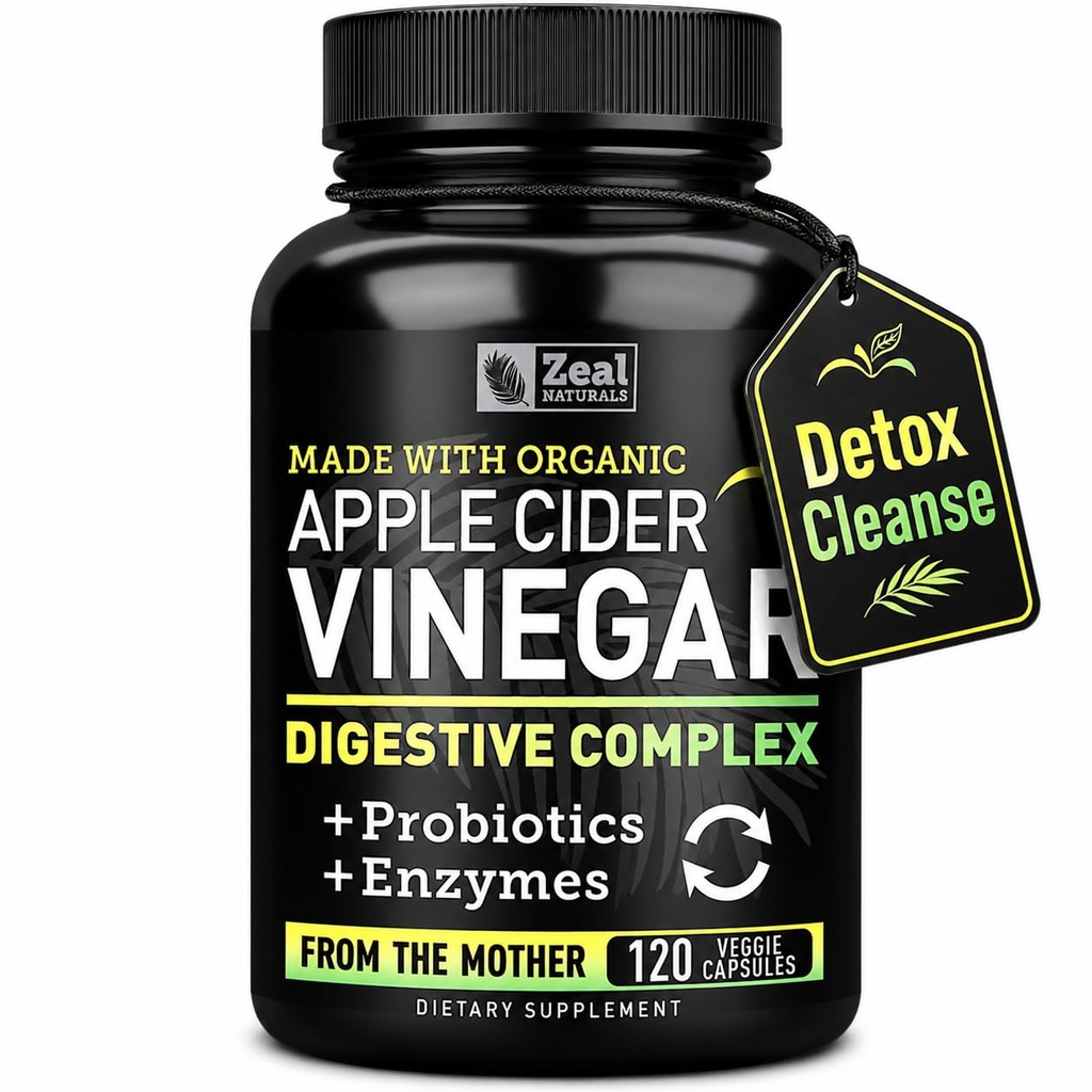 Organiczne Jabłko Cydr Kapsułki Vinegar + Enzymy i Probiotyki (1500mg 124; 120 Kapsułki) Surowiec Jabłko Cydr Pigułki i Fiber Suplement do Gut zdrowia, Wsparcie immunologiczne, Przeżywanie i Detox Czyszczenie