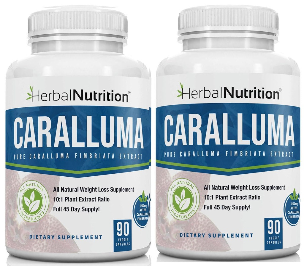 Herbal Nutrition Caralluma Fimbriata 180 Kapsułki Dwa Butelki Maximum Strength 10: 1 Ekstrakt Stosunek 1200mg All- Natural Diet, Energy, Endurance and Weight Management Supplement
