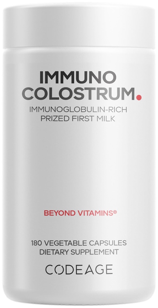 Codeage Colostrum Supplement, Grass- Fed Colostrum - Priced First Milk - Grass- Finished, Freeze- Suszony - Witaminy, Immunoglobuliny, Czynniki wzrostu - Nie-GMO, Gluten- Free - 180 Kapsułki