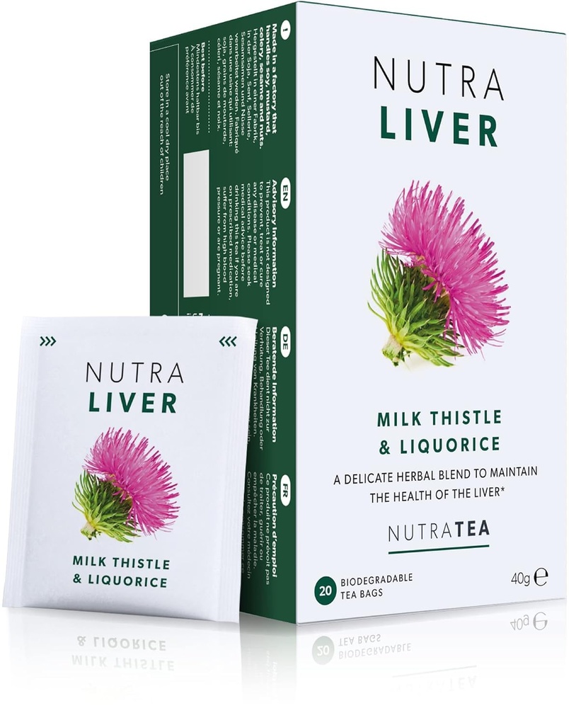 NUTRALIVER - Tea detox do czyszczenia wątroby i wsparcia - Z Ostrze mleka, Turmeric & Fennel - 20 Torby herbaty - Herbata ziołowa przez Nutra Tea