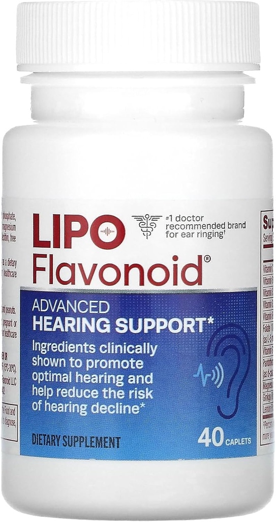 Lipo Flavonoid Advanced Hearing Supplement Daily Supplement - Pomaga zmniejszyć ryzyko spadku słuchu i promowania optymalnego słuchu - 40 Caplets