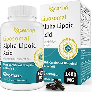 Liposomal Alpha Lipoic Acid 1400mg Softgels, ALA Suplement z L- Carnitine 1000mg, Ubichinol (Active CoQ10) 100mg i Witamina E 10mg, Alpha- Lipoic Acid dla przeciwutleniaczy, Nerve, Energia 180 Softgels