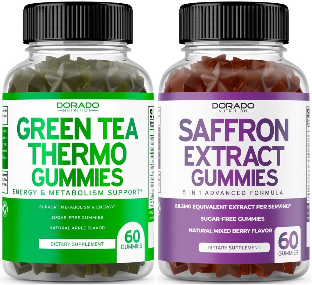 Zielonej herbaty tłuszcz Burner (60 Hrabia) Waga utrata tłuszczu Burner Apetite Supressant dla dorosłych i suplementów szafranowych (60 Gummies) Premium Sugar Free Gummy - 5 w 1 Zaawansowana formuła - Vegan Safe & USA Made