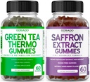 Zielonej herbaty tłuszcz Burner (60 Hrabia) Waga utrata tłuszczu Burner Apetite Supressant dla dorosłych i suplementów szafranowych (60 Gummies) Premium Sugar Free Gummy - 5 w 1 Zaawansowana formuła - Vegan Safe & USA Made