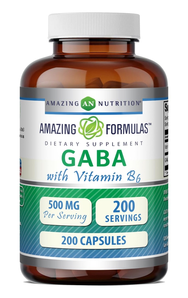 Niesamowite produkty GABA z suplementem witaminy B6 124; 500 Mg na serwowanie 124; 200 Kapsułki 124; Non- GMO 124; Gluten Free Support 124; Made in USA