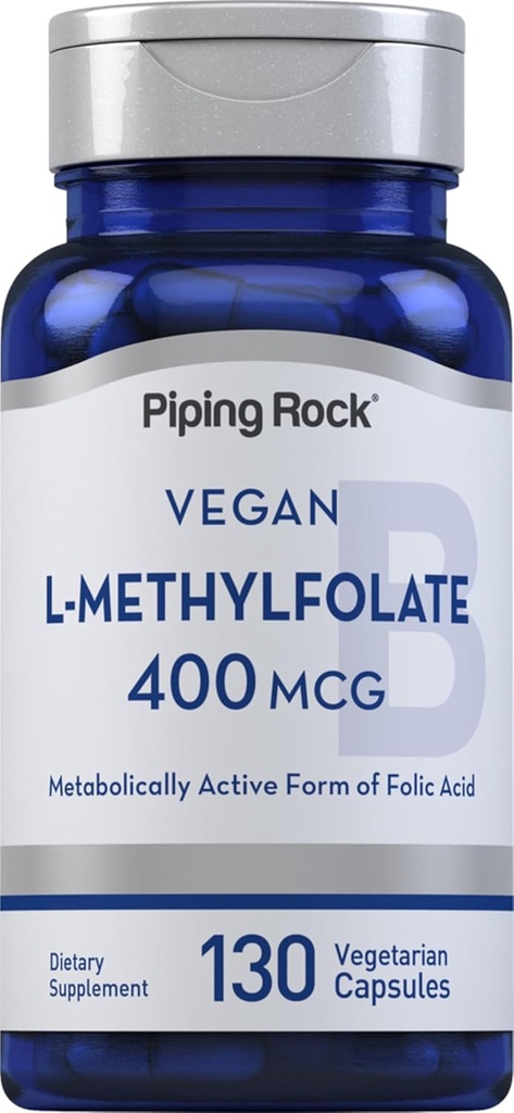 Piping Rock L MethylFolate Supplement | 400 mcg | 130 Capsules | Vegetarian, Vegan | Non-GMO, Gluten Free