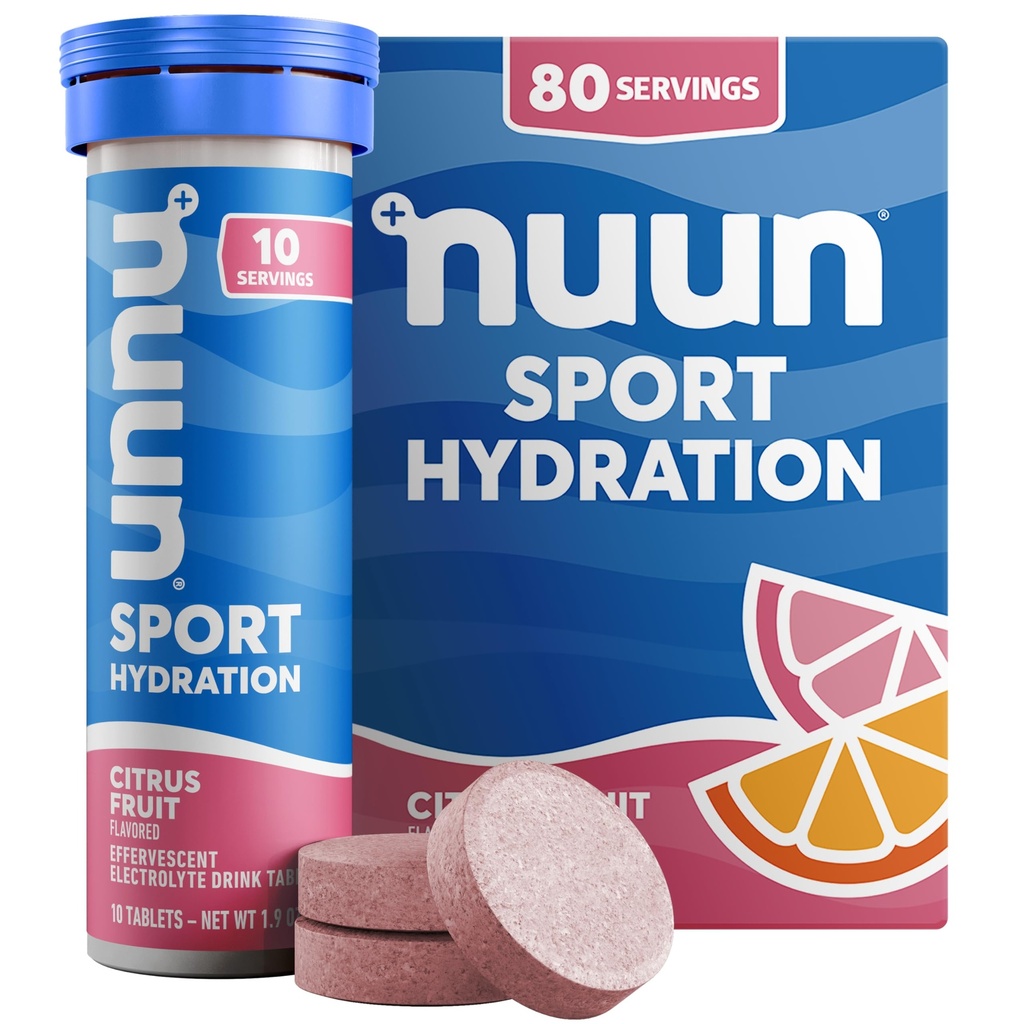 Nuun Sport Electrolyte Tablets z Magnezu, Wapń, Potas, Chlorek i Sód, Gluten Free & Wegan, Owoce cytrusowe, 8 Pack (80 Służenie ogółem)