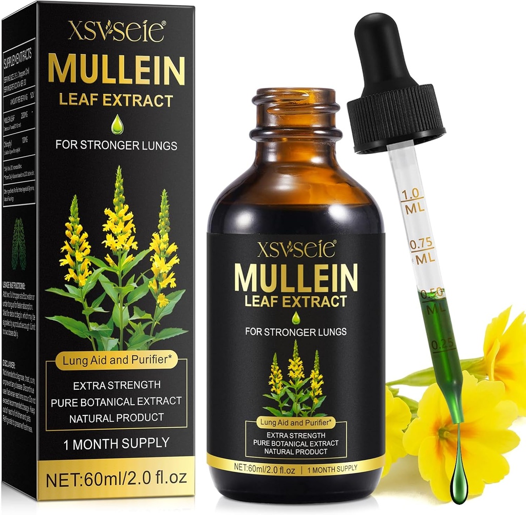 Mullein Drops for Lungs, Mullein Leaf Extract for Lungs, Mullein Leaf Extract Tincture with Chlorophyll Natural Herbal Supplement Mullein Extract Drops for Lung Cleanse and Breathe Health