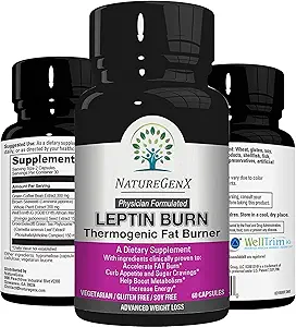 Leptin Burn - Termogeniczne spalanie tłuszczu, Apetite Suppressant, Energy Booster & Metabolizm Booster dla utraty wagi - Dietetyczne pigułki, które działają szybko dla kobiet i mężczyzn - 60 Slim Pills, Gluten Free