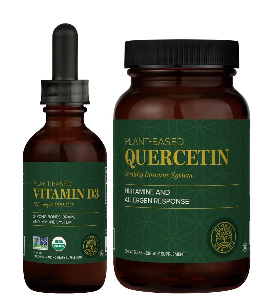 Global Healing Center - Witamina D3 5000j.m. & Quercetin 250mg - Wspiera kości i układ immunologiczny, Zdrowie układu oddechowego