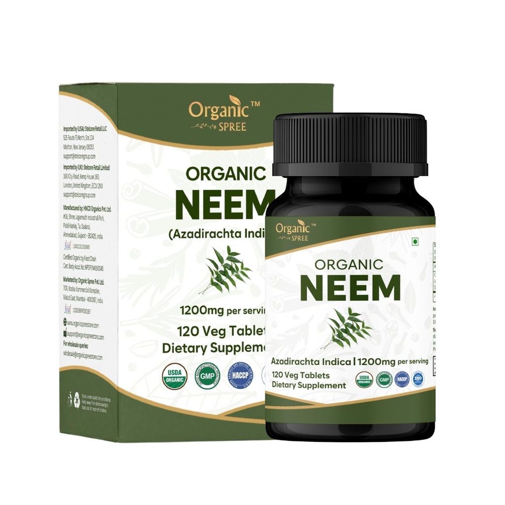 Neem 120 Tablets India 124; Azadirachta Indica (Neem) India 124; USDA Organic Certified Certified Antigen 124; Healthy Skin and Detox India 124; Dietetic Supplement - 120tab