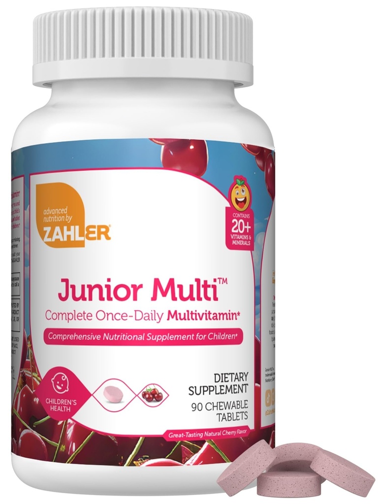 Zahler Kids Multivitamin Pigułka do żucia - Kompletny jeden dzienny suplement witaminy - Zawiera 20 + Minerały i witaminy dla dzieci & Toddlers - Kosher Multivitamins Cherry Flavor (90)