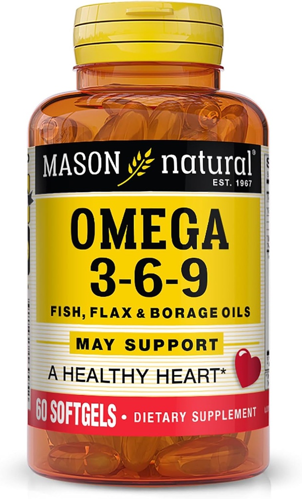 Mason Natural Omega 3- 6- 9 z Rybami, Nasienie lniane, & Oleje mineralne, 60 Softgels